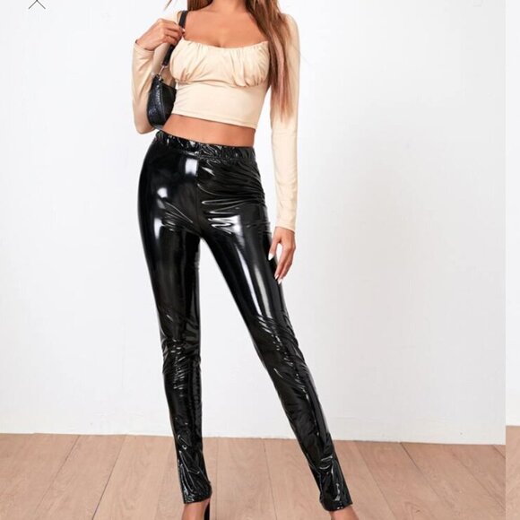 SHEIN Pants - SHEIN Split Hem Shiny PU Liquid Leather Pants XS
